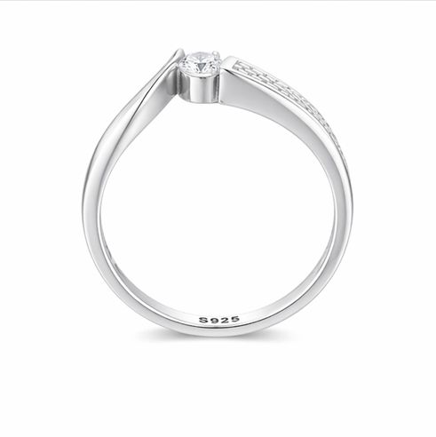 Modern Curve Solitaire Ring in 925 Sterling Silver