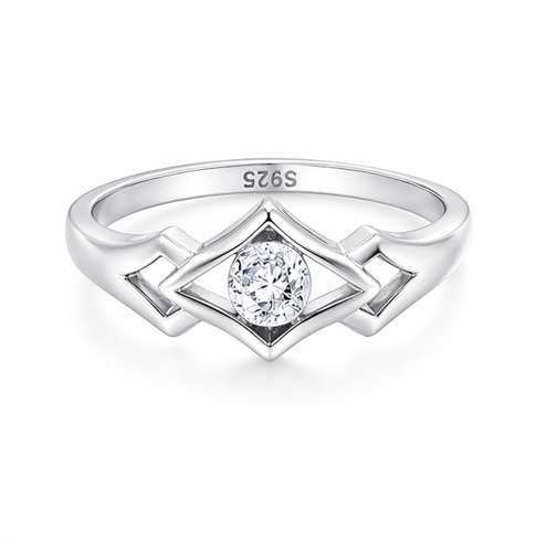 Geometric Square Solitaire Ring in 925 Sterling Silver