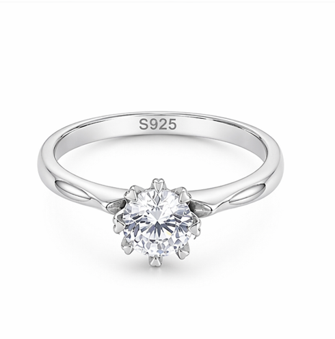 Classic Crown Prong Solitaire Ring in 925 Sterling Silver
