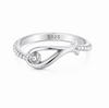 Elegant Wave Curve Solitaire Ring in 925 Sterling Silver