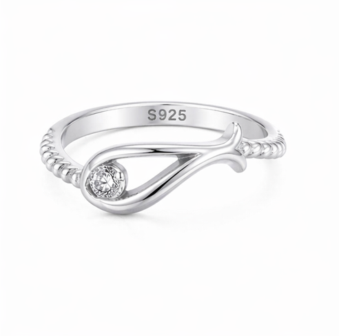 Elegant Wave Curve Solitaire Ring in 925 Sterling Silver