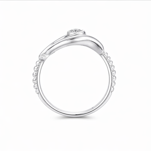 Elegant Wave Curve Solitaire Ring in 925 Sterling Silver