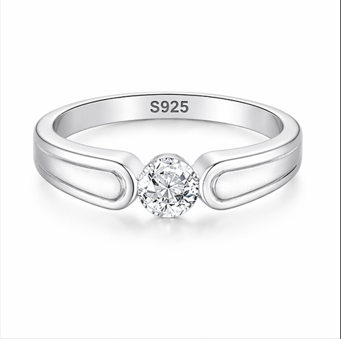 Elegant Round Solitaire Wave Band Ring in 925 Sterling Silver