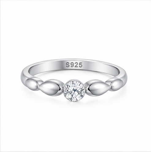 Elegant Marquise Accent Solitaire Ring in 925 Sterling Silver