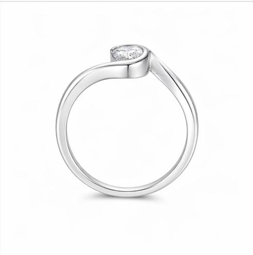 Modern Wave Bezel Solitaire Ring in 925 Sterling Silver