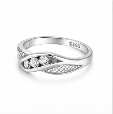 Triple Stone Wave Designer Ring in 925 Sterling Silver