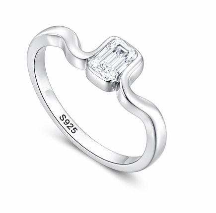 S925 Sterling Silver Square-Cut Solitaire Ring for Women