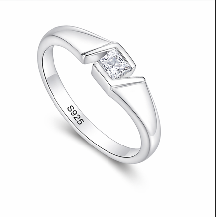 S925 Sterling Silver Princess-Cut Ring for Women
