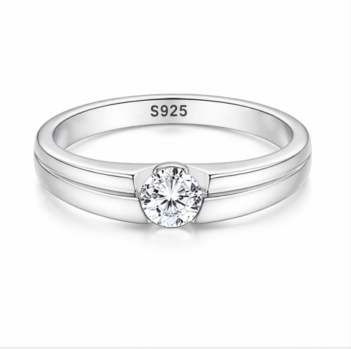 Classic Groove Solitaire Ring in 925 Sterling Silver