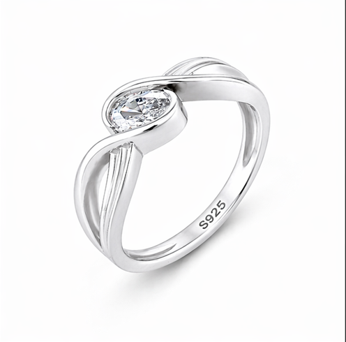Elegant Oval Solitaire Twist Ring in 925 Sterling Silver