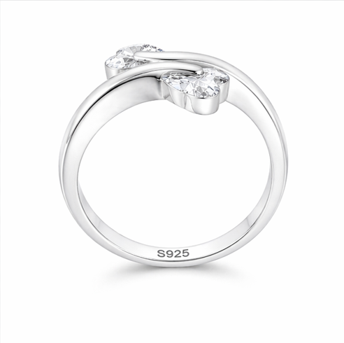 Double Heart Silver Ring for Women