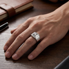 Premium S925 Sterling Silver Solitaire Square Signet Ring with Diamond Accent