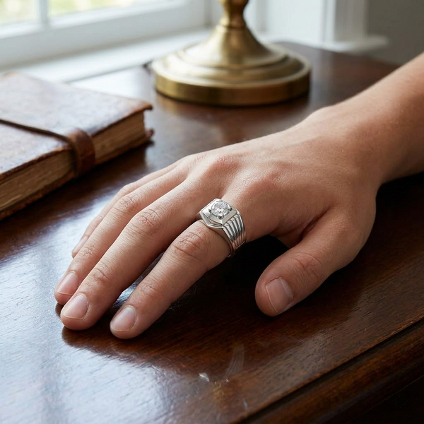 925 Sterling Silver Square Frame Solitaire Ring for Men