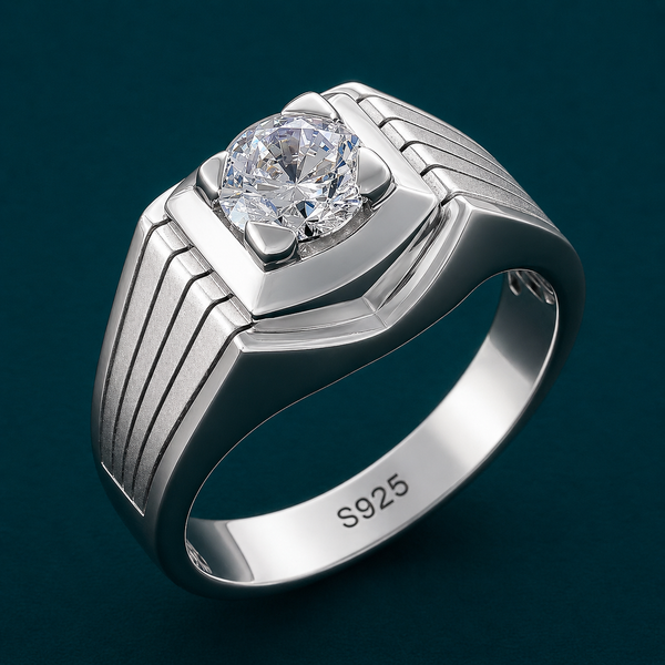 925 Sterling Silver Square Frame Solitaire Ring for Men