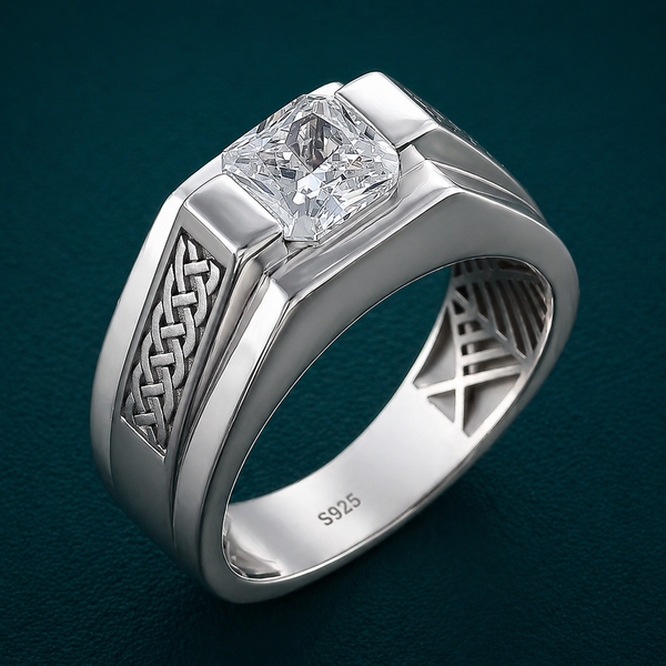 925 Sterling Silver Men’s Square Solitaire Ring