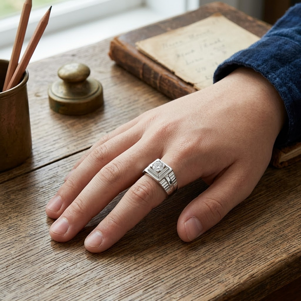 Premium S925 Silver Geometric Solitaire Ring for Men