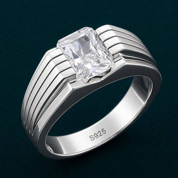 Elegant Geometric Solitaire Ring β 925 Sterling Silver with Emerald-Cut Crystal