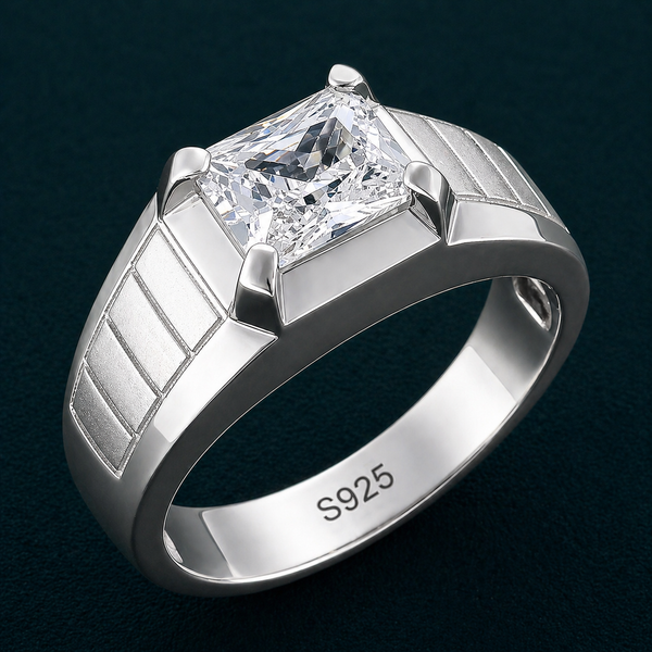 Men’s Princess Cut Solitaire Ring – 925 Sterling Silver Bold Designer Ring