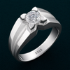 925 Sterling Silver Floral Claw Setting Ring with Round-Cut Stone – Platinum Finish Statement Ring for Men