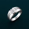 Men’s Modern Solitaire Ring – 925 Sterling Silver with Dual Line Accent Design