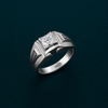 Geometric V-Pattern Round-Cut Stone Ring – 925 Sterling Silver Designer Statement Ring for Men