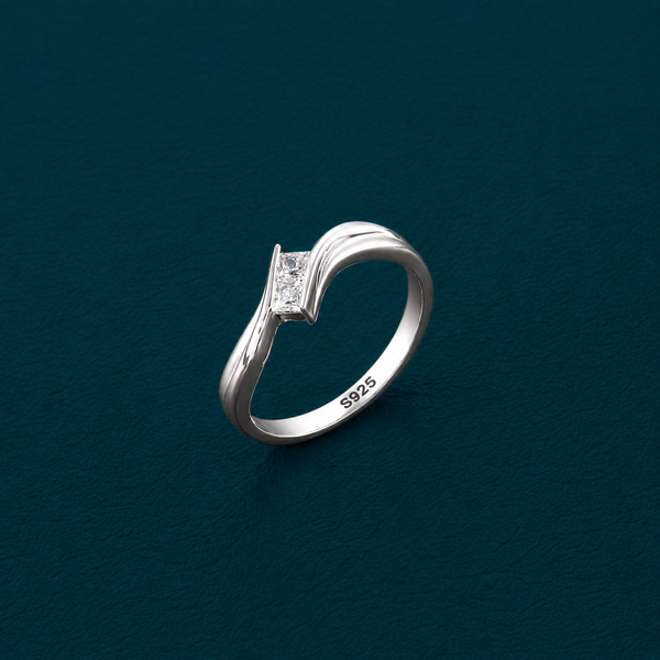 Princess Cut Wave Solitaire Ring in 925 Sterling Silver