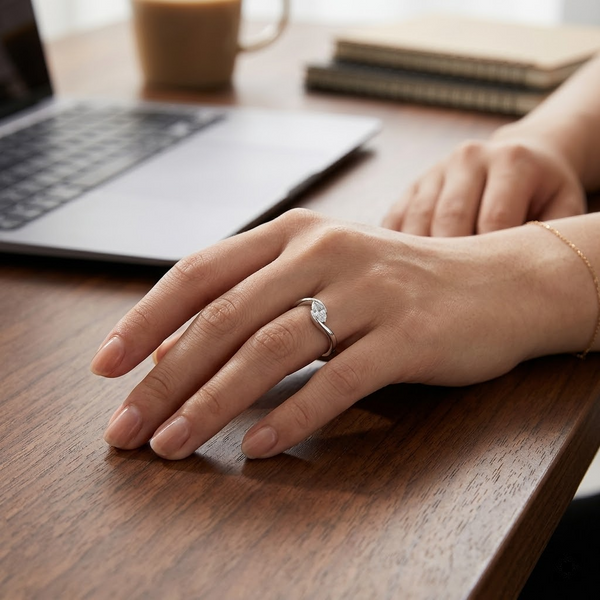 Elegant Marquise Solitaire Ring in 925 Sterling Silver