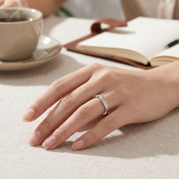 Modern Curve Solitaire Ring in 925 Sterling Silver