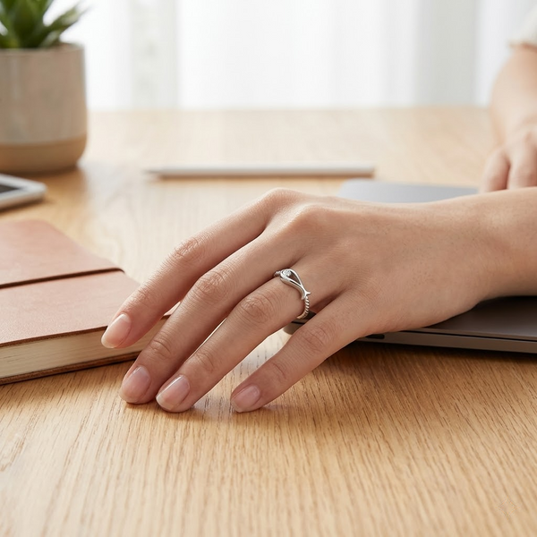 Elegant Wave Curve Solitaire Ring in 925 Sterling Silver