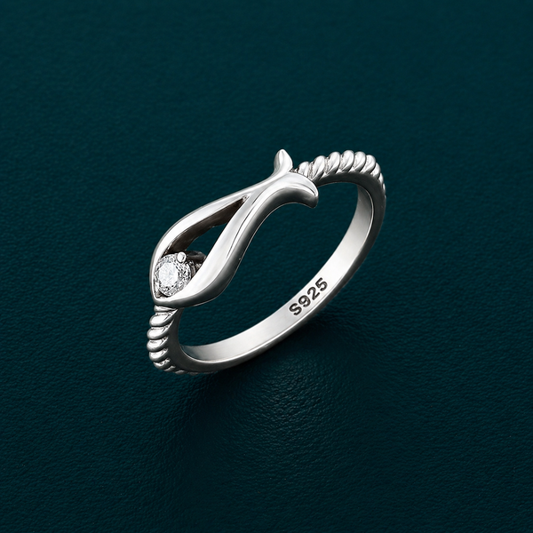 Elegant Wave Curve Solitaire Ring in 925 Sterling Silver
