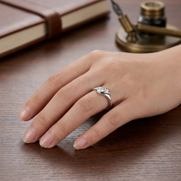 Elegant Floral Wave Solitaire Ring in 925 Sterling Silver