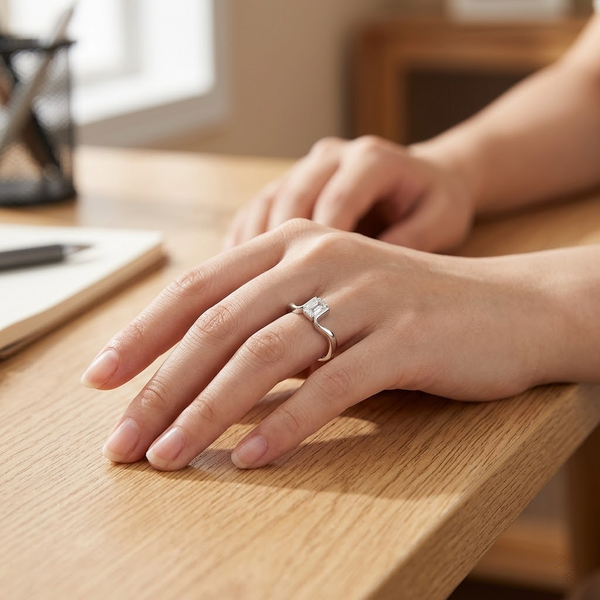 S925 Sterling Silver Square-Cut Solitaire Ring for Women