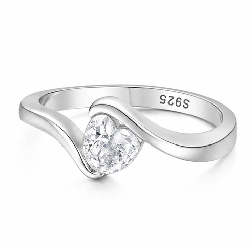 Romantic Heart Solitaire Ring in 925 Sterling Silver