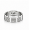 Stylish S925 Sterling Silver Geometric Couple Bands with Linear Texture Finish
