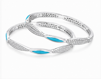 Premium Turquoise Accent Diamond-Studded Bangles