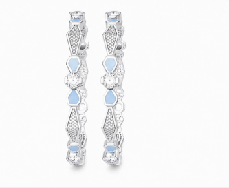 Rivadhy S925 Sterling Silver Honeycomb Bangles – Pastel Blue Enamel & Solitaire Stone Geometric Bangle Set