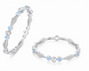 Rivadhy S925 Sterling Silver Honeycomb Bangles – Pastel Blue Enamel & Solitaire Stone Geometric Bangle Set