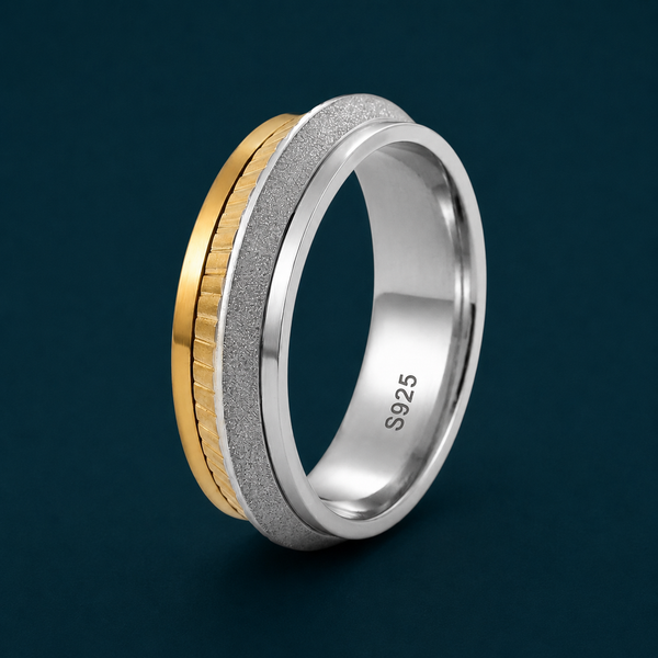 Elegant Dual Tone Matte Texture Ring in 925 Sterling Silver