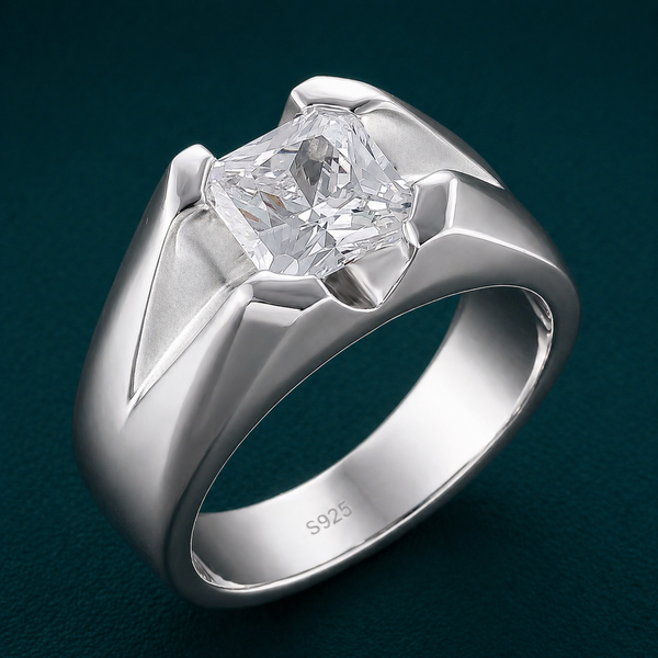 Elegant 925 Sterling Silver Square Solitaire Ring with Sleek Modern Finish