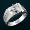 Men’s Geometric Solitaire Ring – 925 Sterling Silver with High-Polish Platinum Finish