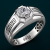 Men’s Greek Pattern Square Zircon Ring – 925 Sterling Silver Designer Statement Ring