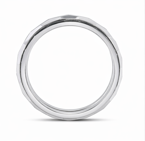 Faceted Edge Black Groove 925 Sterling Silver Ring