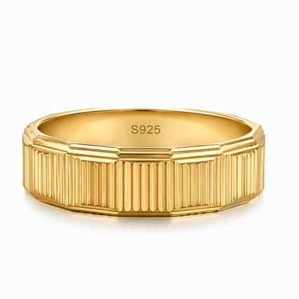 S925 Sterling Silver Gold-Plated Ribbed Couple Bands