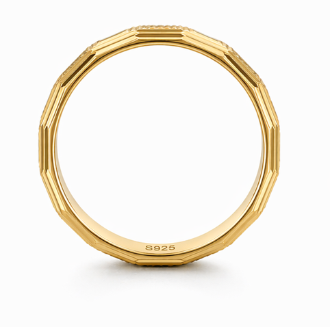 Gold Finish Ribbed Texture 925 Sterling Silver Ring