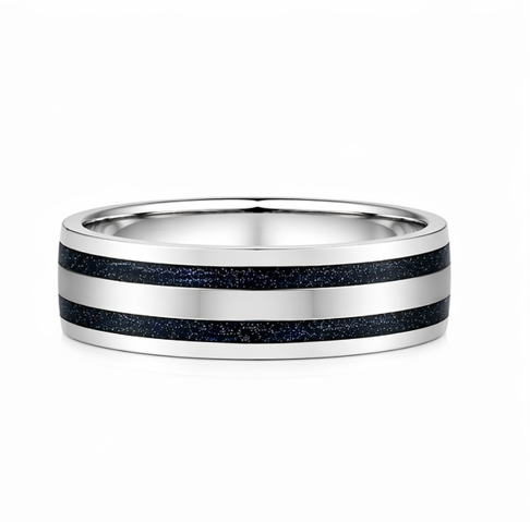 Dual Black Inlay 925 Sterling Silver Ring