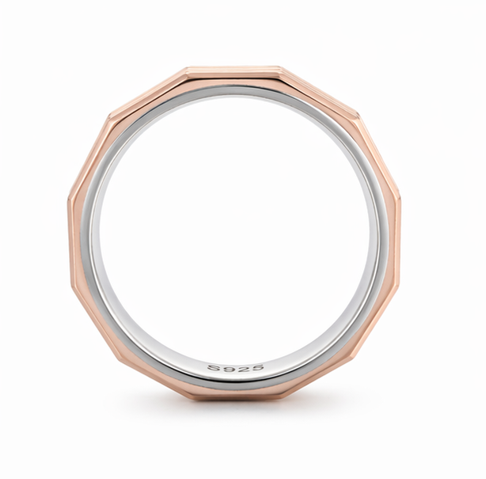 Modern Dual Tone Geometric Ring in 925 Sterling Silver