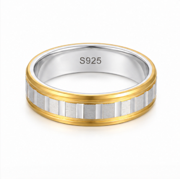 Dual Tone Brushed Groove Ring in 925 Sterling Silver