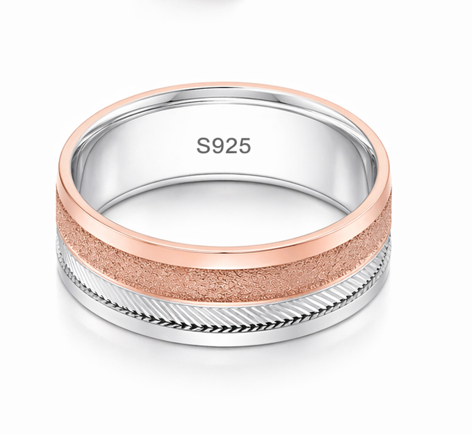 S925 Sterling Silver Triple Layer Rose Gold Couple Bands