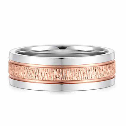S925 Sterling Silver Rose Gold Textured Couple Bands