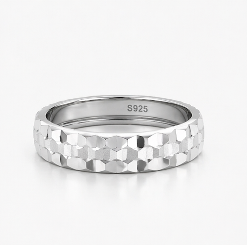 Diamond Cut Texture 925 Sterling Silver Ring